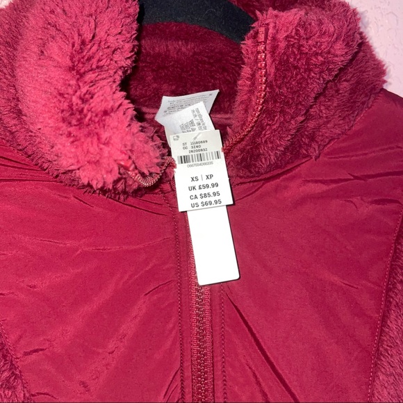 PINK Half Zip Teddy Sherpa Nylon Burgundy Jacket - Picture 6 of 7